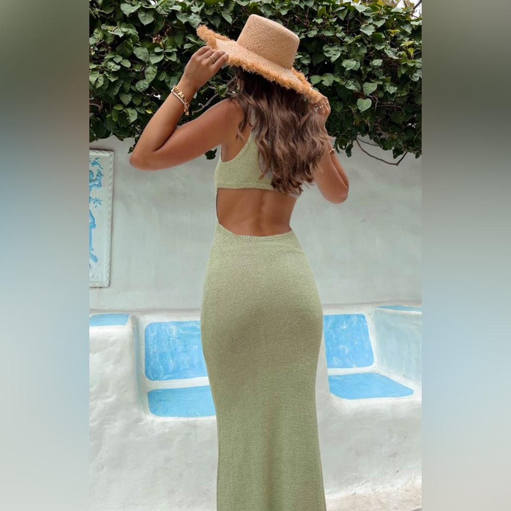 Beginning Boutique Lottie Khaki Knit Maxi Dress